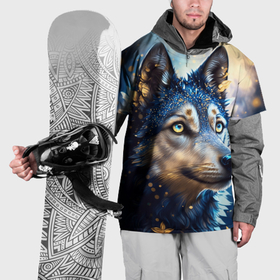 Накидка на куртку 3D с принтом Волк на синем фоне в Петрозаводске, 100% полиэстер |  | 