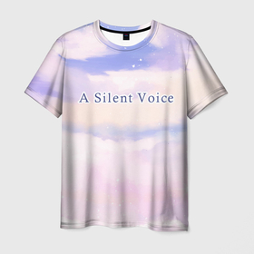 Мужская футболка 3D с принтом A Silent Voice sky clouds , 100% полиэфир | прямой крой, круглый вырез горловины, длина до линии бедер | 