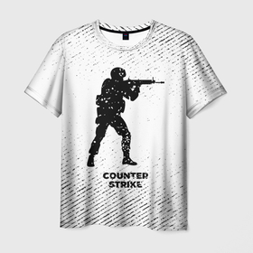 Мужская футболка 3D с принтом Counter Strike с потертостями на светлом фоне в городе Новоалтайск, 100% полиэфир | прямой крой, круглый вырез горловины, длина до линии бедер | Тематика изображения на принте: 