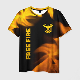 Мужская футболка 3D с принтом Free Fire   gold gradient: надпись, символ в Петрозаводске, 100% полиэфир | прямой крой, круглый вырез горловины, длина до линии бедер | 