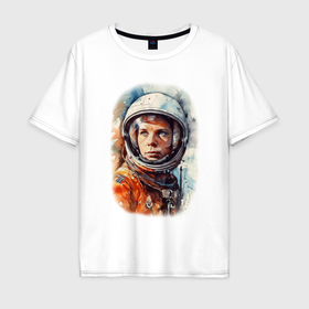Мужская футболка хлопок Oversize с принтом Первый в космосе   Гагарин в Белгороде, 100% хлопок | свободный крой, круглый ворот, “спинка” длиннее передней части | 