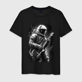 Мужская футболка хлопок с принтом Космонавт с электрогитарой в Тюмени, 100% хлопок | прямой крой, круглый вырез горловины, длина до линии бедер, слегка спущенное плечо. | 