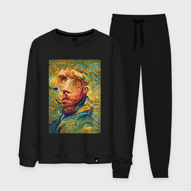 Мужской костюм хлопок с принтом Vincent van Gogh   self portrait   neural network в Екатеринбурге, 100% хлопок | на свитшоте круглая горловина, мягкая резинка по низу. Брюки заужены к низу, на них два вида карманов: два “обычных” по бокам и два объемных, с клапанами, расположенные ниже линии бедра. Брюки с мягкой трикотажной резинкой на поясе и по низу штанин. В поясе для дополнительного комфорта — широкие завязки | 