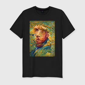 Мужская футболка хлопок Slim с принтом Vincent van Gogh   self portrait   neural network в Екатеринбурге, 92% хлопок, 8% лайкра | приталенный силуэт, круглый вырез ворота, длина до линии бедра, короткий рукав | 