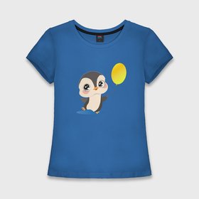 Женская футболка хлопок Slim с принтом Пингвиненок с воздушным шариком в Петрозаводске,  |  | 