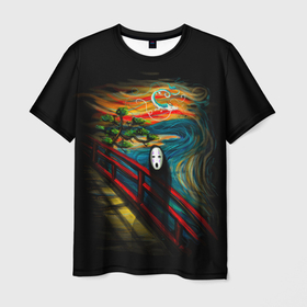 Мужская футболка 3D с принтом Унесенные призраками Безликий бог в стиле Ван Гога в Санкт-Петербурге, 100% полиэфир | прямой крой, круглый вырез горловины, длина до линии бедер | Тематика изображения на принте: 