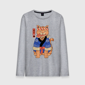 Мужской лонгслив хлопок с принтом Кот с рыбой в японском стиле , 100% хлопок |  | Тематика изображения на принте: 