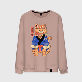 Мужской свитшот хлопок с принтом Кот с рыбой в японском стиле , 100% хлопок |  | Тематика изображения на принте: 