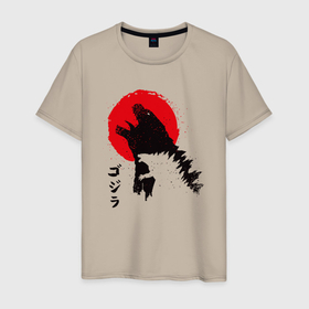 Мужская футболка хлопок с принтом Годзилла в японском стиле в Петрозаводске, 100% хлопок | прямой крой, круглый вырез горловины, длина до линии бедер, слегка спущенное плечо. | 