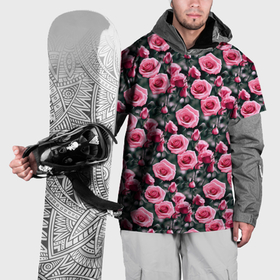Накидка на куртку 3D с принтом Кусты розовых роз на сером фоне в Белгороде, 100% полиэстер |  | 