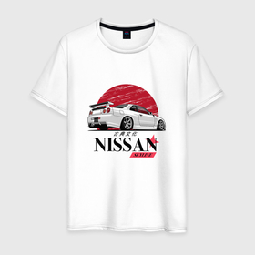 Мужская футболка хлопок с принтом Nissan Skyline japan в Петрозаводске, 100% хлопок | прямой крой, круглый вырез горловины, длина до линии бедер, слегка спущенное плечо. | 