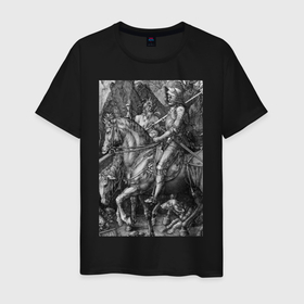 Мужская футболка хлопок с принтом Гравюра Дюрера   Рыцарь, смерть и дьявол в Курске, 100% хлопок | прямой крой, круглый вырез горловины, длина до линии бедер, слегка спущенное плечо. | 