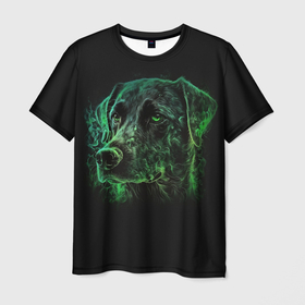 Мужская футболка 3D с принтом Гончий пес с зеленым свечением в Петрозаводске, 100% полиэфир | прямой крой, круглый вырез горловины, длина до линии бедер | 