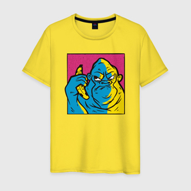Мужская футболка хлопок с принтом Горилла с бананом , 100% хлопок | прямой крой, круглый вырез горловины, длина до линии бедер, слегка спущенное плечо. | 