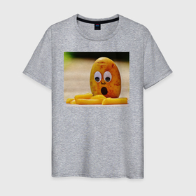 Мужская футболка хлопок с принтом Прикольная картошка , 100% хлопок | прямой крой, круглый вырез горловины, длина до линии бедер, слегка спущенное плечо. | 