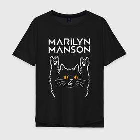 Мужская футболка хлопок Oversize с принтом Marilyn Manson rock cat , 100% хлопок | свободный крой, круглый ворот, “спинка” длиннее передней части | 