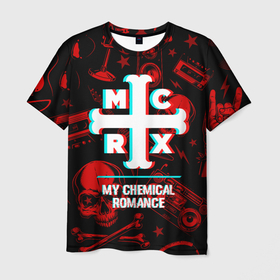 Мужская футболка 3D с принтом My Chemical Romance rock glitch в Рязани, 100% полиэфир | прямой крой, круглый вырез горловины, длина до линии бедер | 