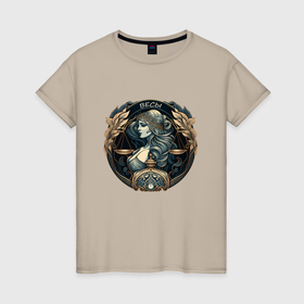 Женская футболка хлопок с принтом Весы Знаки Зодиака в Курске, 100% хлопок | прямой крой, круглый вырез горловины, длина до линии бедер, слегка спущенное плечо | 