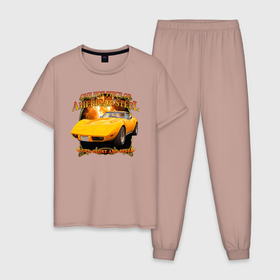 Мужская пижама хлопок с принтом Американский маслкар Chevrolet Corvette Stingray в Тюмени, 100% хлопок | брюки и футболка прямого кроя, без карманов, на брюках мягкая резинка на поясе и по низу штанин
 | 