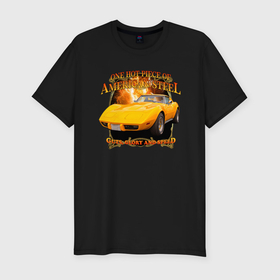 Мужская футболка хлопок Slim с принтом Американский маслкар Chevrolet Corvette Stingray в Тюмени, 92% хлопок, 8% лайкра | приталенный силуэт, круглый вырез ворота, длина до линии бедра, короткий рукав | 