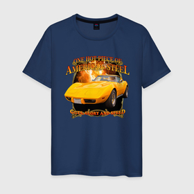 Мужская футболка хлопок с принтом Американский маслкар Chevrolet Corvette Stingray в Тюмени, 100% хлопок | прямой крой, круглый вырез горловины, длина до линии бедер, слегка спущенное плечо. | 