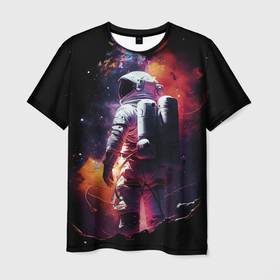 Мужская футболка 3D с принтом Космонавт на неизвестной планете в Кировске, 100% полиэфир | прямой крой, круглый вырез горловины, длина до линии бедер | Тематика изображения на принте: 