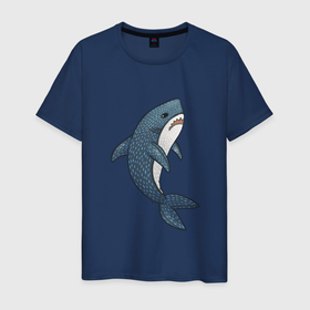 Мужская футболка хлопок с принтом Недовольная плюшевая акула в Санкт-Петербурге, 100% хлопок | прямой крой, круглый вырез горловины, длина до линии бедер, слегка спущенное плечо. | 