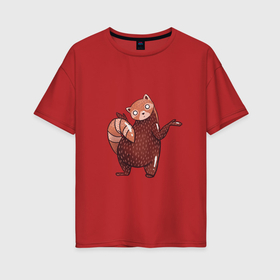 Женская футболка хлопок Oversize с принтом Недоумевающая красная панда в Петрозаводске, 100% хлопок | свободный крой, круглый ворот, спущенный рукав, длина до линии бедер
 | 