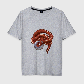 Мужская футболка хлопок Oversize с принтом Красная змея космонавт в Тюмени, 100% хлопок | свободный крой, круглый ворот, “спинка” длиннее передней части | 
