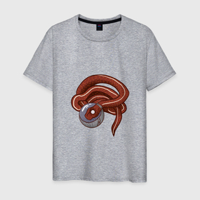 Мужская футболка хлопок с принтом Красная змея космонавт в Тюмени, 100% хлопок | прямой крой, круглый вырез горловины, длина до линии бедер, слегка спущенное плечо. | 