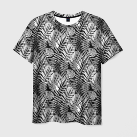 Мужская футболка 3D с принтом Черно белый узор монстера в Белгороде, 100% полиэфир | прямой крой, круглый вырез горловины, длина до линии бедер | 