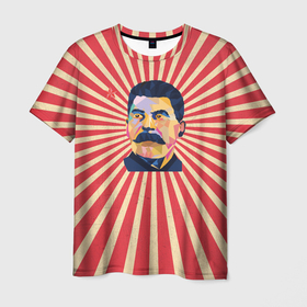 Мужская футболка 3D с принтом Сталин полигональный в Курске, 100% полиэфир | прямой крой, круглый вырез горловины, длина до линии бедер | 