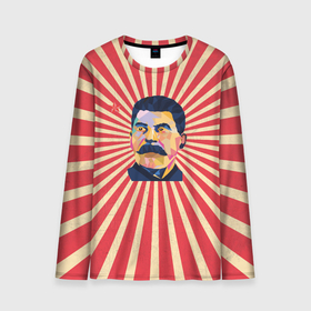 Мужской лонгслив 3D с принтом Сталин полигональный в Тюмени, 100% полиэстер | длинные рукава, круглый вырез горловины, полуприлегающий силуэт | 
