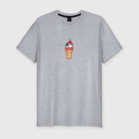 Мужская футболка хлопок Slim с принтом Глаз в стаканчике для мороженого в Екатеринбурге, 92% хлопок, 8% лайкра | приталенный силуэт, круглый вырез ворота, длина до линии бедра, короткий рукав | Тематика изображения на принте: 