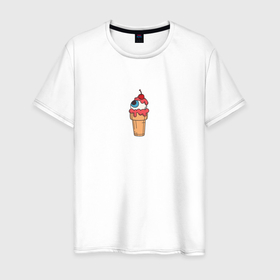 Мужская футболка хлопок с принтом Глаз в стаканчике для мороженого в Кировске, 100% хлопок | прямой крой, круглый вырез горловины, длина до линии бедер, слегка спущенное плечо. | 