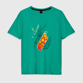 Мужская футболка хлопок Oversize с принтом Дольки ананаса абстракция в Петрозаводске, 100% хлопок | свободный крой, круглый ворот, “спинка” длиннее передней части | 