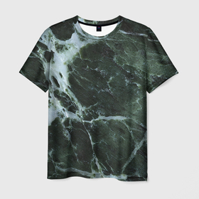 Мужская футболка 3D с принтом Зеленый мраморный узор в Екатеринбурге, 100% полиэфир | прямой крой, круглый вырез горловины, длина до линии бедер | 