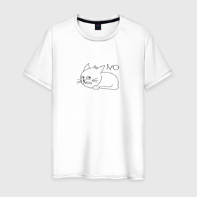 Мужская футболка хлопок с принтом No недовольный кот в Петрозаводске, 100% хлопок | прямой крой, круглый вырез горловины, длина до линии бедер, слегка спущенное плечо. | 
