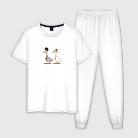 Мужская пижама хлопок с принтом Криминальные гуси в Тюмени, 100% хлопок | брюки и футболка прямого кроя, без карманов, на брюках мягкая резинка на поясе и по низу штанин
 | Тематика изображения на принте: 