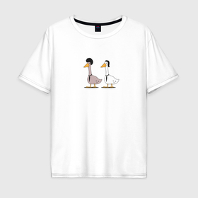 Мужская футболка хлопок Oversize с принтом Криминальные гуси в Тюмени, 100% хлопок | свободный крой, круглый ворот, “спинка” длиннее передней части | 