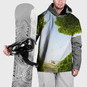 Накидка на куртку 3D с принтом Зелень, небо и флаг в Белгороде, 100% полиэстер |  | Тематика изображения на принте: 