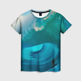 Женская футболка 3D с принтом Волна для сёрфинга в Екатеринбурге, 100% полиэфир ( синтетическое хлопкоподобное полотно) | прямой крой, круглый вырез горловины, длина до линии бедер | 