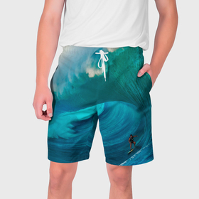 Мужские шорты 3D с принтом Волна для сёрфинга ,  полиэстер 100% | прямой крой, два кармана без застежек по бокам. Мягкая трикотажная резинка на поясе, внутри которой широкие завязки. Длина чуть выше колен | 