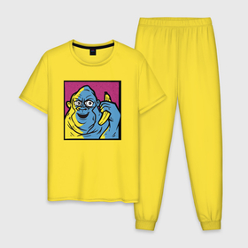 Мужская пижама хлопок с принтом Горилла с бананом , 100% хлопок | брюки и футболка прямого кроя, без карманов, на брюках мягкая резинка на поясе и по низу штанин
 | 