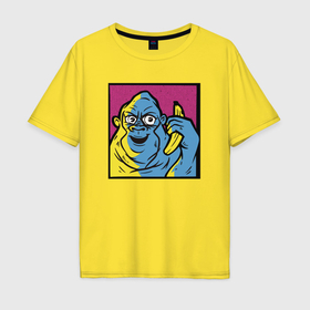 Мужская футболка хлопок Oversize с принтом Горилла с бананом в Курске, 100% хлопок | свободный крой, круглый ворот, “спинка” длиннее передней части | 