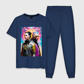 Мужская пижама хлопок с принтом Girl with a guy   cyberpunk в Кировске, 100% хлопок | брюки и футболка прямого кроя, без карманов, на брюках мягкая резинка на поясе и по низу штанин
 | 