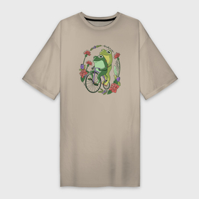 Платье-футболка хлопок с принтом Лягушки на велосипеде в Кировске,  |  | 