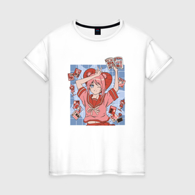 Женская футболка хлопок с принтом Девушка из японского аниме в Екатеринбурге, 100% хлопок | прямой крой, круглый вырез горловины, длина до линии бедер, слегка спущенное плечо | 