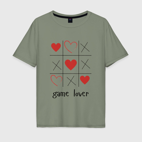 Мужская футболка хлопок Oversize с принтом Крестики нолики игра в любовь сердечками в Екатеринбурге, 100% хлопок | свободный крой, круглый ворот, “спинка” длиннее передней части | 