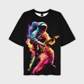 Мужская футболка oversize 3D с принтом Космонавт с гитарой в радужных огнях в Екатеринбурге,  |  | Тематика изображения на принте: 